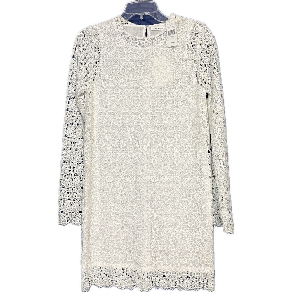 R/R Studio Crochet Overlay Short Sleeve Dress Size 0 Shift Mini in White